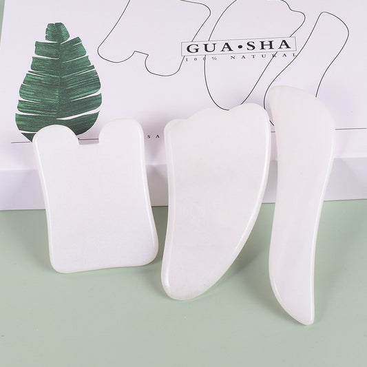 Natural Grade A White Jade Gua Sha Set, 3 Pieces -天然A级白玉刮痧板套装