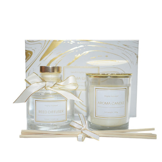 Black & Gold Reed Diffuser & Candle Gift Set, Premium Home Fragrance