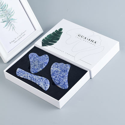 Natural Grade A Blue Spot Stone Gua Sha Set, 3 Pieces -天然A级蓝点石刮痧套装