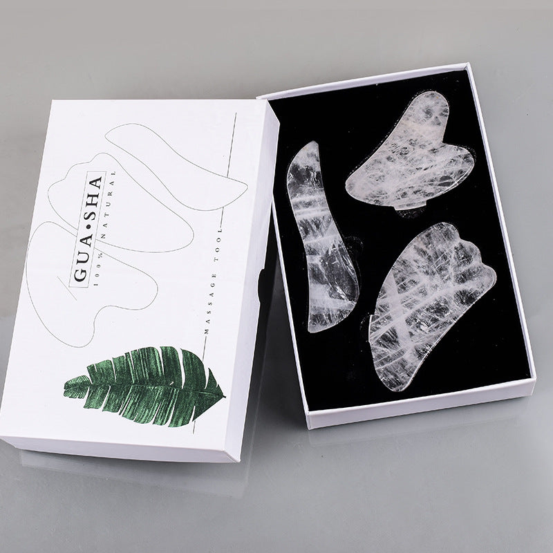 Natural Grade A White Crystal Gua Sha Tools, 3 Pieces -天然A级白水晶刮痧套装