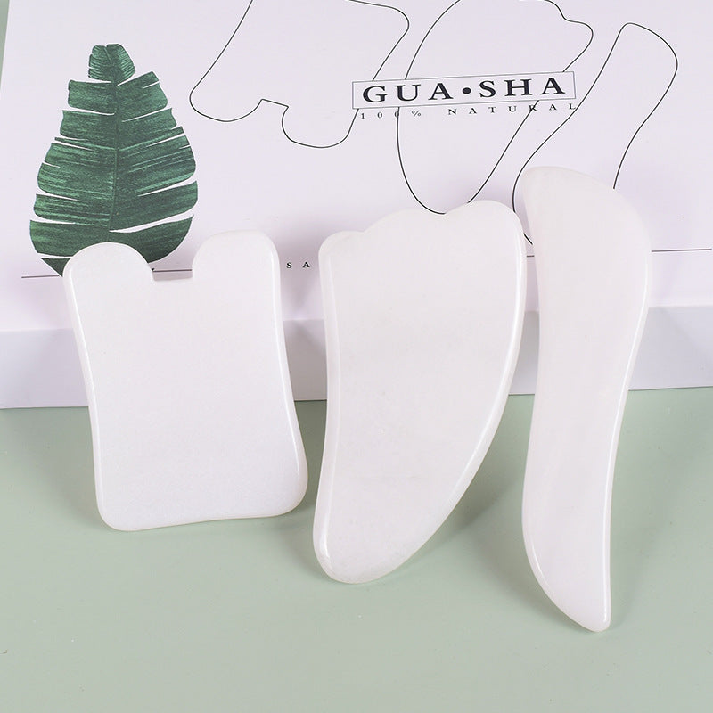 Natural Grade A White Jade Gua Sha Set, 3 Pieces -天然A级白玉刮痧板套装