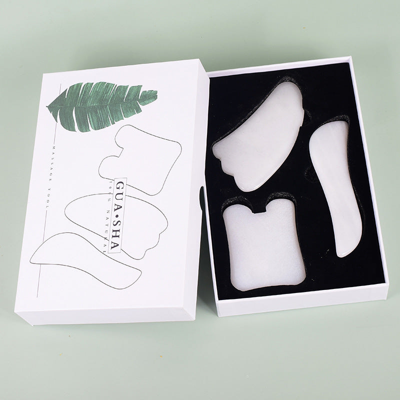 Natural Grade A White Jade Gua Sha Set, 3 Pieces -天然A级白玉刮痧板套装