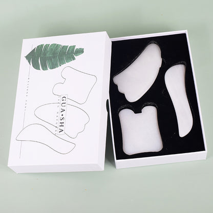Natural Grade A White Jade Gua Sha Set, 3 Pieces -天然A级白玉刮痧板套装