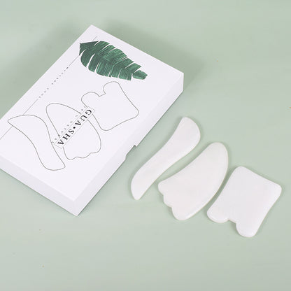 Natural Grade A White Jade Gua Sha Set, 3 Pieces -天然A级白玉刮痧板套装