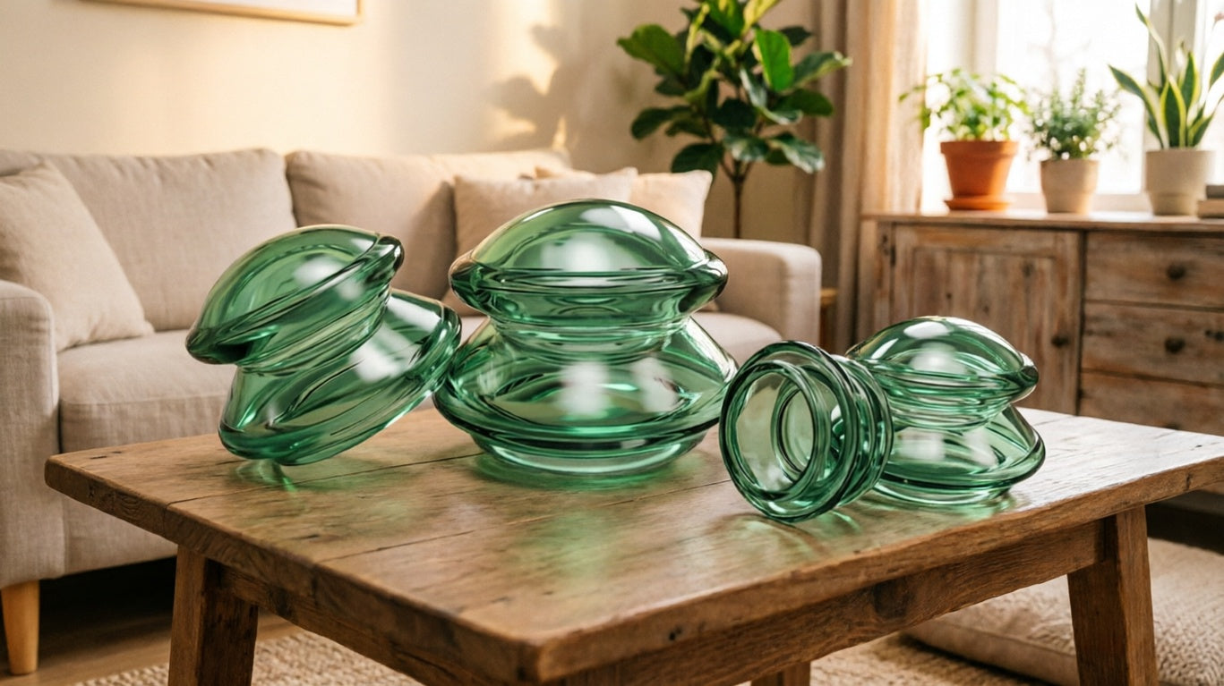 Home Use Transparent Silicone Massage Cupping Set - 4 Cups/Set, Gem Green