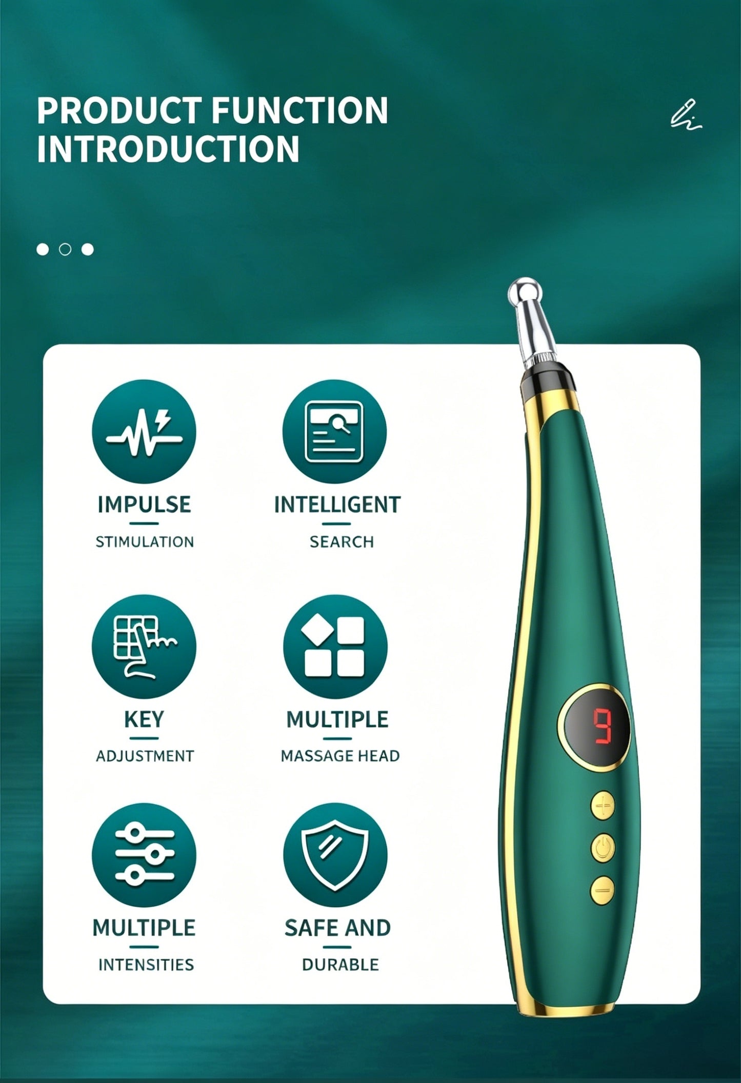 6-1 Auto-Sensing Electric Pulse Acupuncture Massage Pen  -6个可换头自动寻穴电子针灸按摩笔