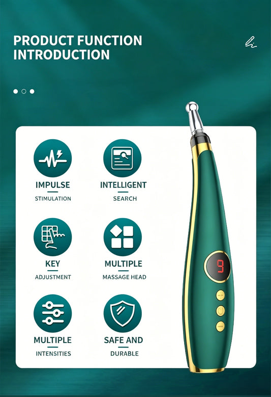 6-1 Auto-Sensing Electric Pulse Acupuncture Massage Pen  -6个可换头自动寻穴电子针灸按摩笔