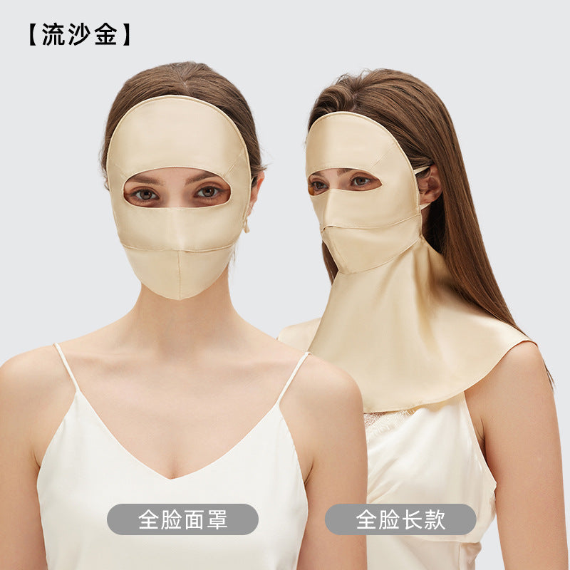 Mulberry Silk Full Face & Neck Sun Mask, Breathable UV Protection Cover for Summer