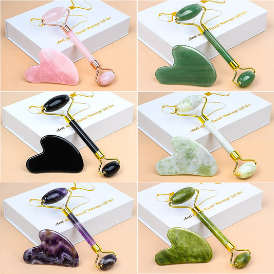 Natural Jade Rollers for Face and Eyes - Customize Logo -可定制玉石滚轮刮痧礼盒套装
