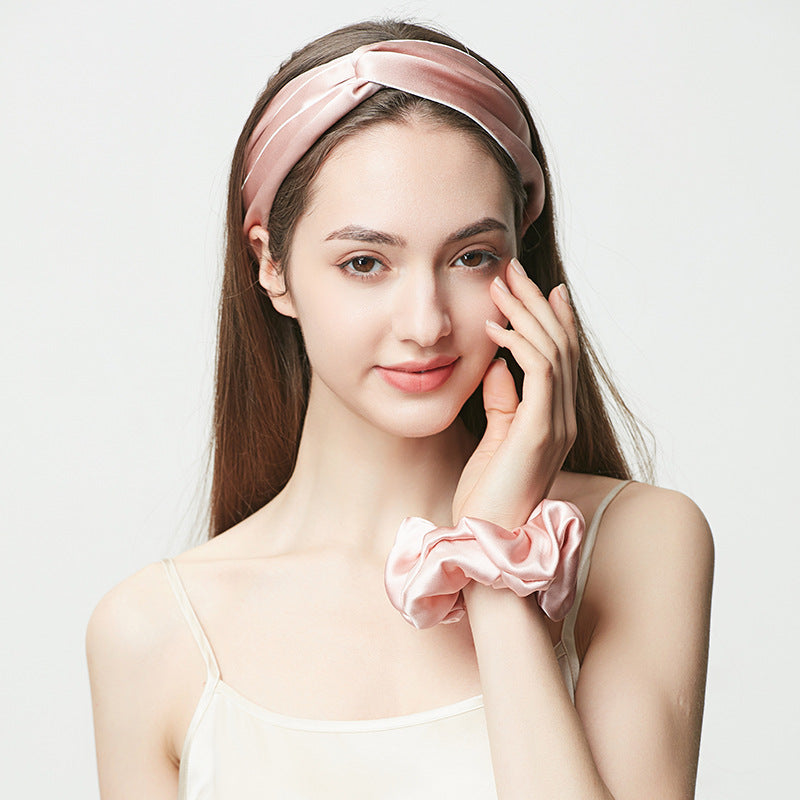 19 Momme Mulberry Silk Hair Scrunchie & Headband, Bright Tone Luxury Gift