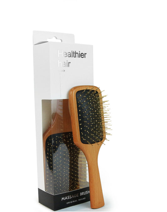 Beech Wood Air Cushion Hair Brush with Gold-Plated Steel Pins -镀金钢针气囊防静电打结按摩梳