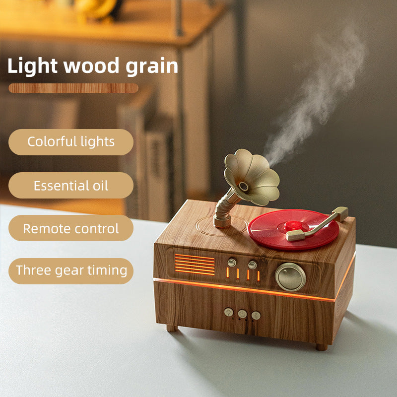 Vintage Gramophone Style Aroma Diffuser, Ultrasonic Essential Oil Humidifier with Bluetooth & Remote Control