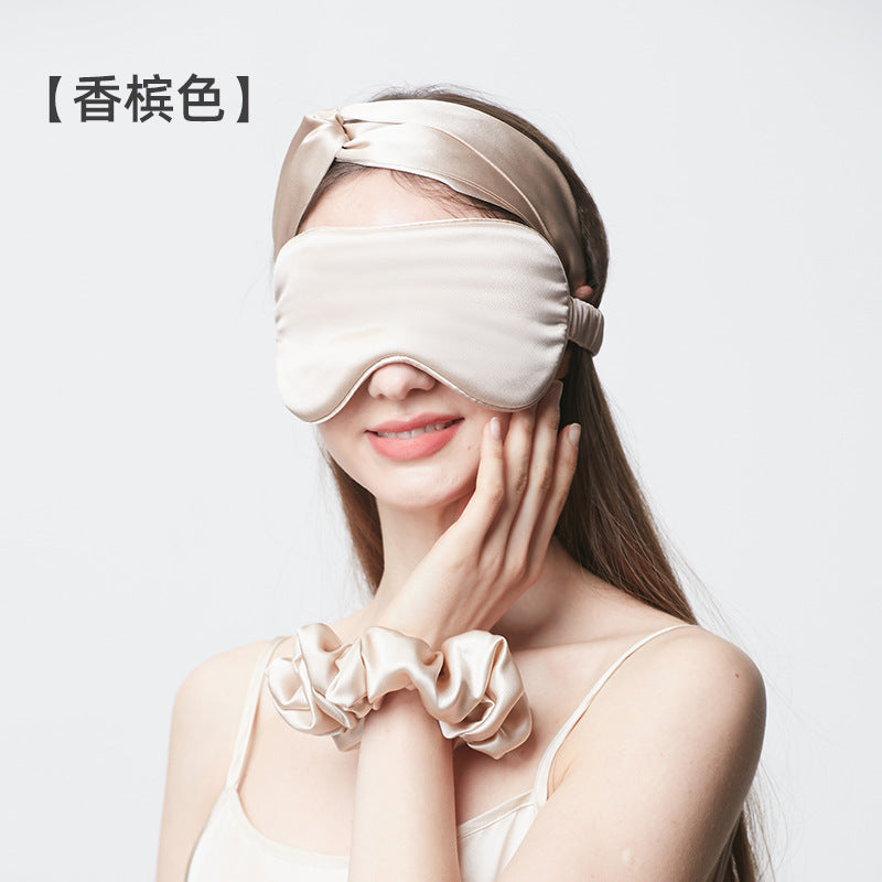 19 Momme Mulberry Silk Eye Mask, Hair Band & Scrunchie, Solid Thick Light-Blocking Sleep Accessories