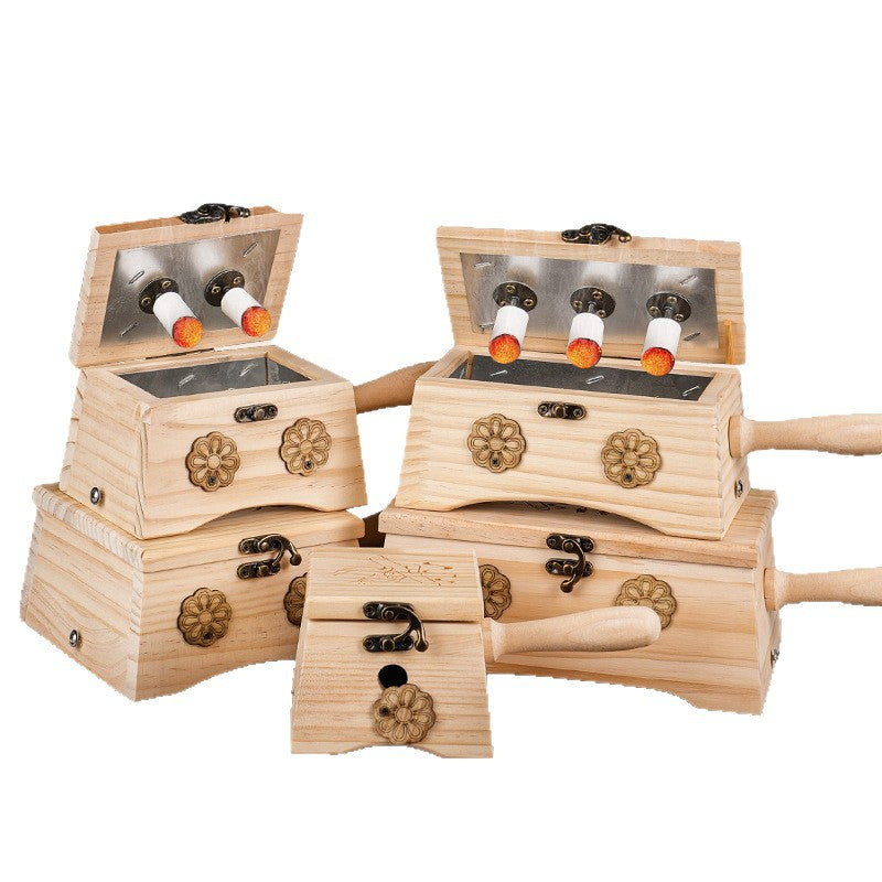 Natural Wooden with Handle Moxa Box -天然实木带手柄专用艾灸盒