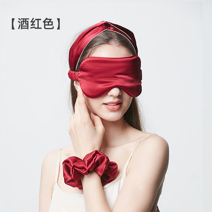 19 Momme Mulberry Silk Eye Mask, Hair Band & Scrunchie, Solid Thick Light-Blocking Sleep Accessories