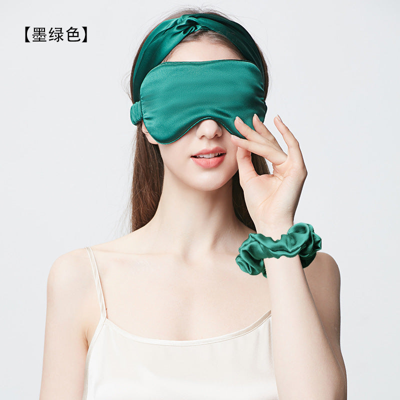 19 Momme Mulberry Silk Eye Mask, Hair Band & Scrunchie, Solid Thick Light-Blocking Sleep Accessories