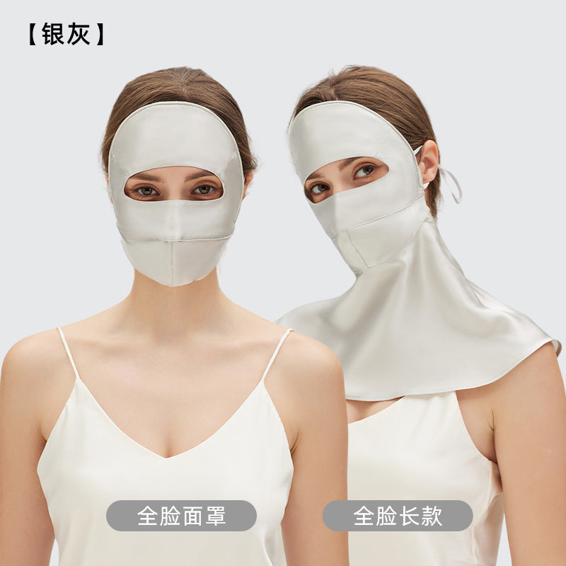 Mulberry Silk Full Face & Neck Sun Mask, Breathable UV Protection Cover for Summer