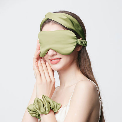 19 Momme Mulberry Silk Eye Mask, Hair Band & Scrunchie, Solid Thick Light-Blocking Sleep Accessories