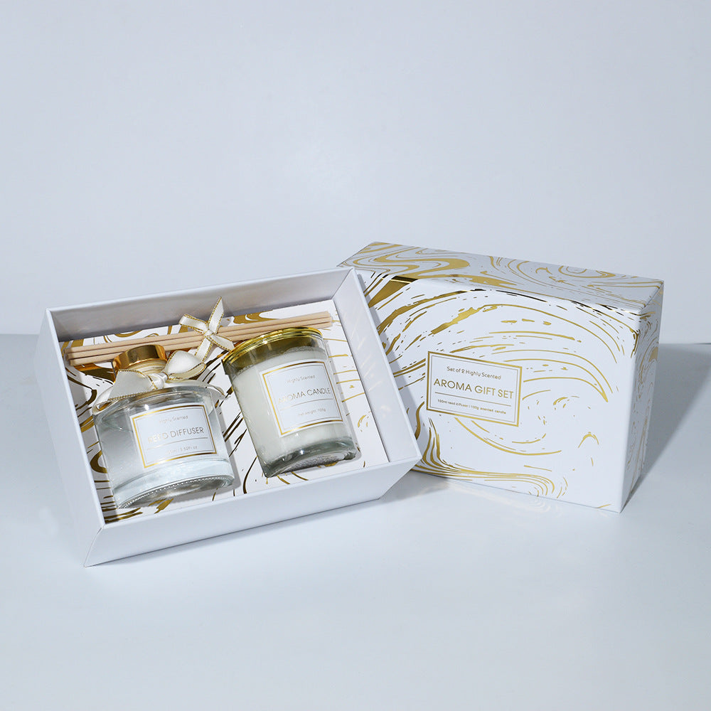 Black & Gold Reed Diffuser & Candle Gift Set, Premium Home Fragrance