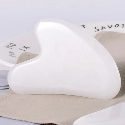 White Jade Gua Sha Board & Roller Set, Facial Meridian Massage Tools