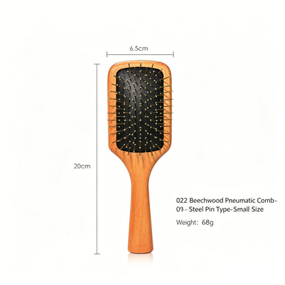Beech Wood Air Cushion Hair Brush with Gold-Plated Steel Pins -镀金钢针气囊防静电打结按摩梳