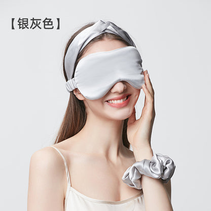 19 Momme Mulberry Silk Eye Mask, Hair Band & Scrunchie, Solid Thick Light-Blocking Sleep Accessories