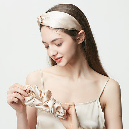 19 Momme Mulberry Silk Hair Scrunchie & Headband, Bright Tone Luxury Gift
