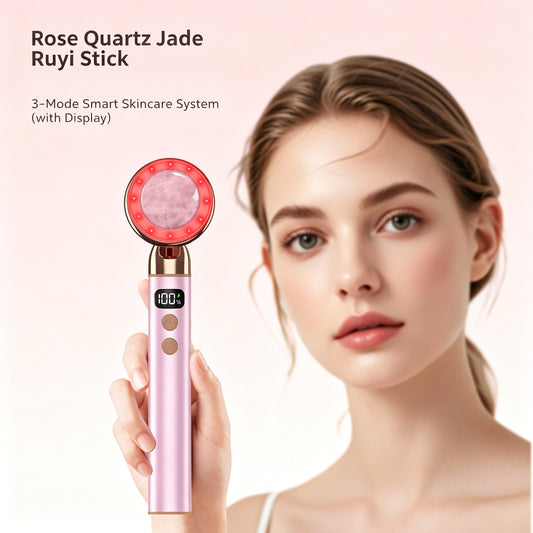 Electric Rose Quartz Vibrating Heating Led Beauty Massager -电动粉晶震动加热按摩美容棒