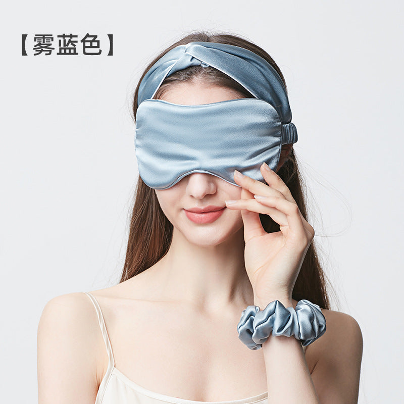 19 Momme Mulberry Silk Eye Mask, Hair Band & Scrunchie, Solid Thick Light-Blocking Sleep Accessories