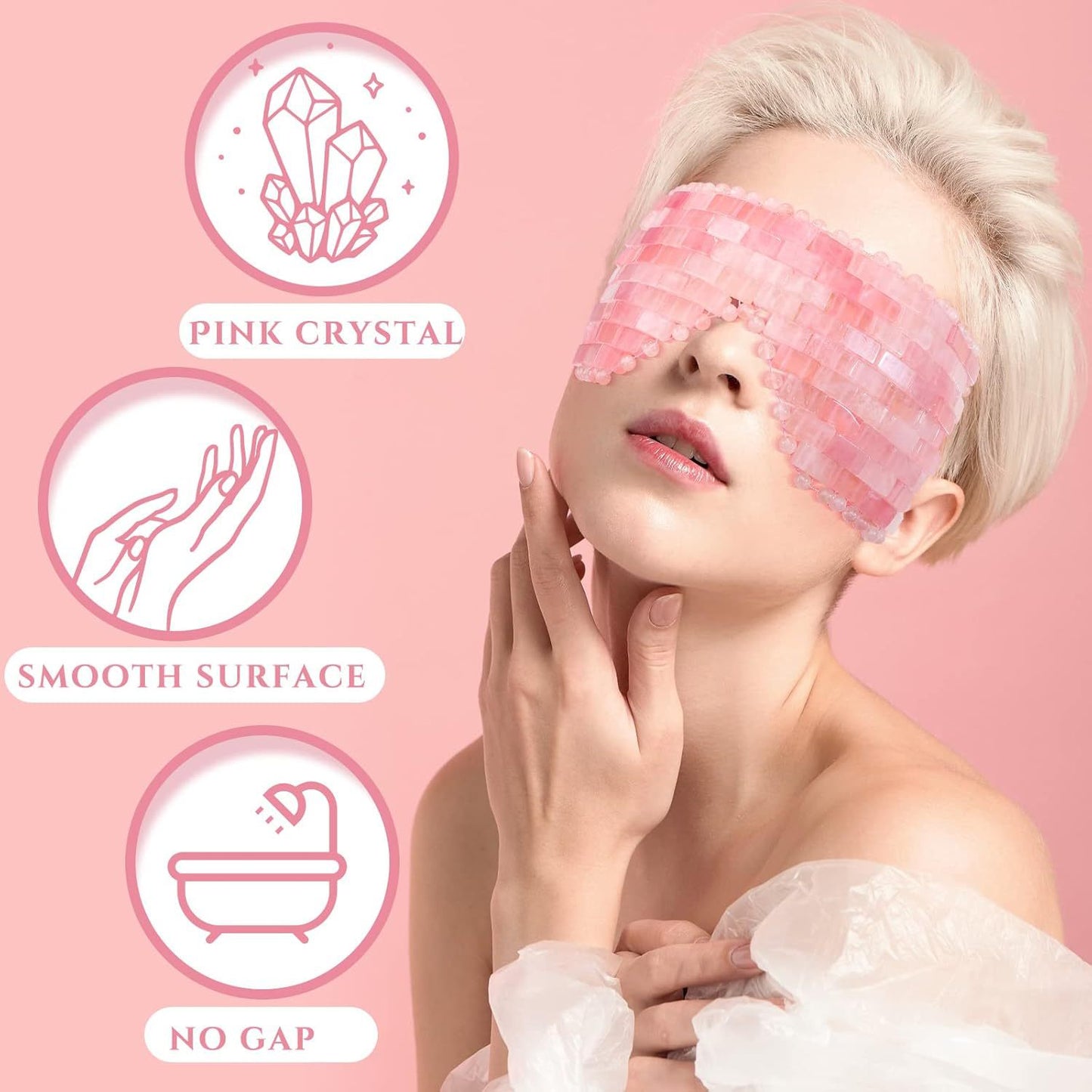 Gift Box Natural Rose Quartz Gua Sha Facial Roller Sets -高档天然礼盒粉晶刮痧滚轮眼罩套装