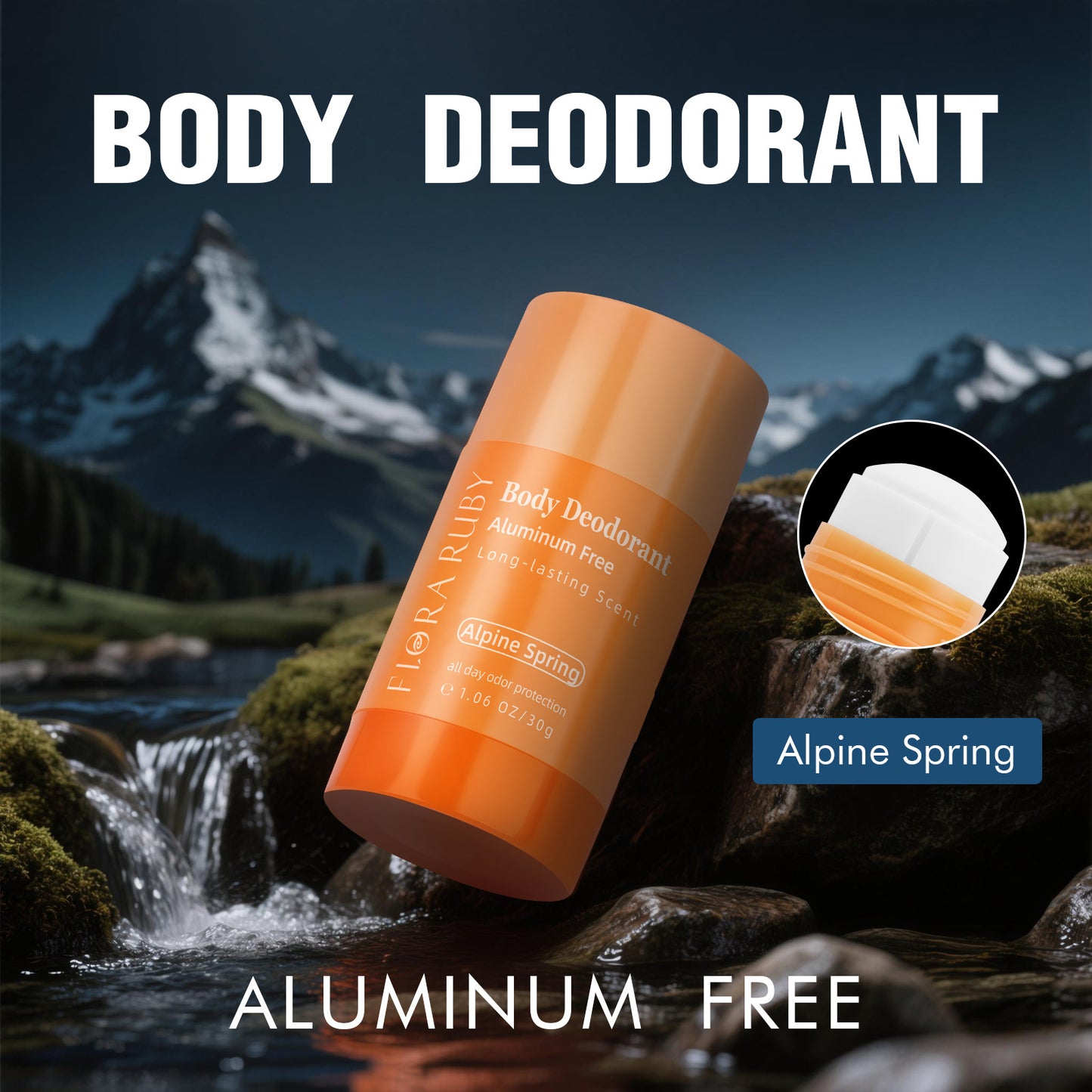 Portable Solid Deodorant Stick, Aluminum-Free, Long Lasting & No Residue