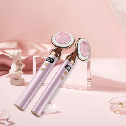 Electric Rose Quartz Vibrating Heating Led Beauty Massager -电动粉晶震动加热按摩美容棒