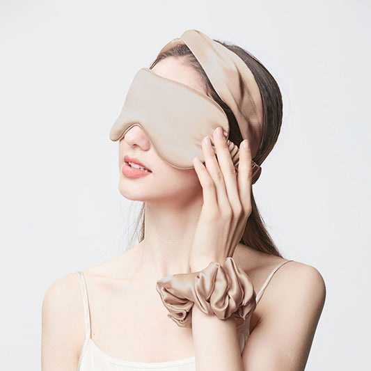 19 Momme Mulberry Silk Eye Mask, Hair Band & Scrunchie, Solid Thick Light-Blocking Sleep Accessories