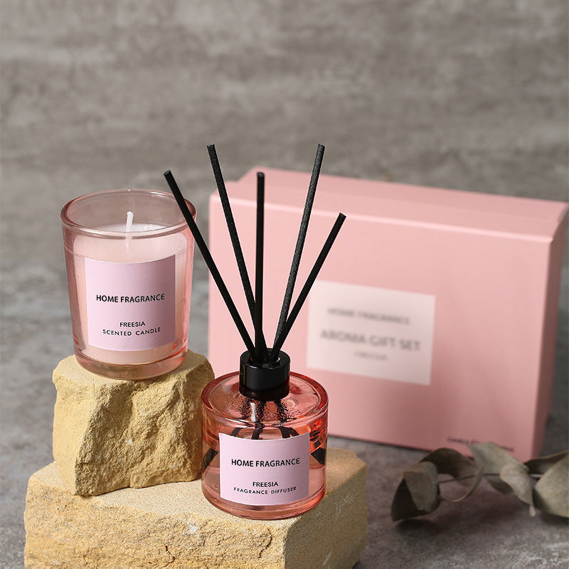 Pure Natural Scented Candle & Reed Diffuser Gift Set, 4 Scents, Long-lasting Fragrance