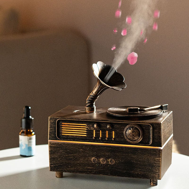 Vintage Gramophone Style Aroma Diffuser, Ultrasonic Essential Oil Humidifier with Bluetooth & Remote Control