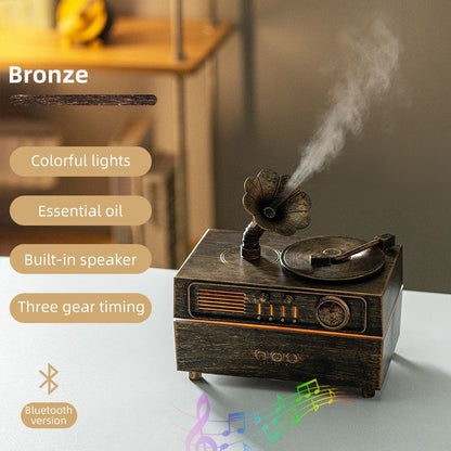 Vintage Gramophone Style Aroma Diffuser, Ultrasonic Essential Oil Humidifier with Bluetooth & Remote Control