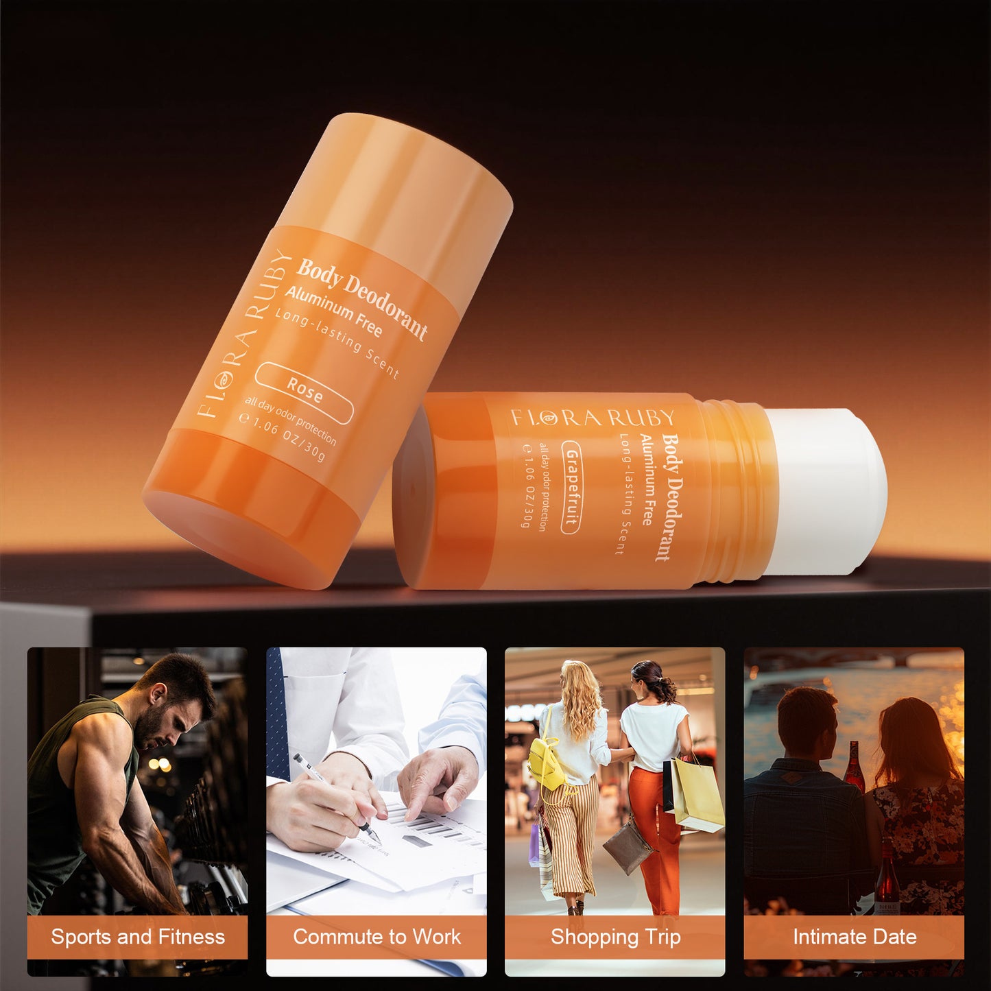 Portable Solid Deodorant Stick, Aluminum-Free, Long Lasting & No Residue