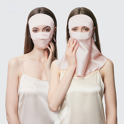 Mulberry Silk Full Face & Neck Sun Mask, Breathable UV Protection Cover for Summer