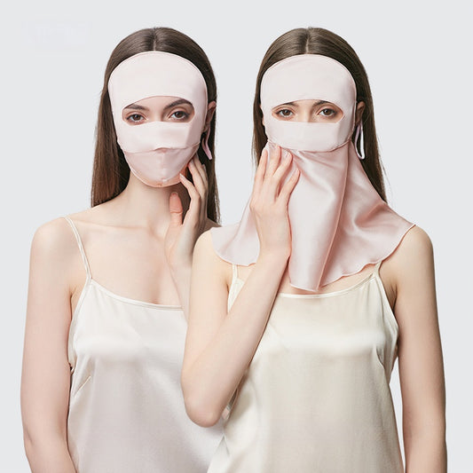 Mulberry Silk Full Face & Neck Sun Mask, Breathable UV Protection Cover for Summer