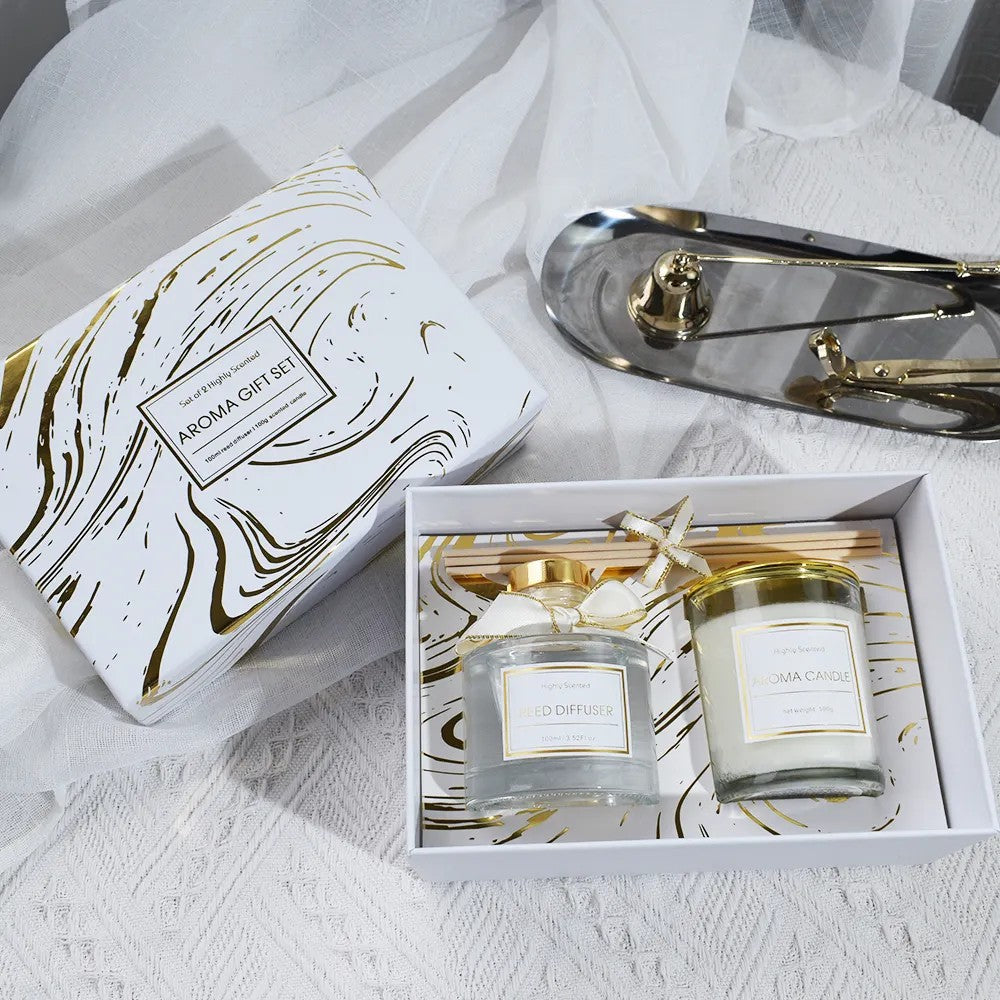 Black & Gold Reed Diffuser & Candle Gift Set, Premium Home Fragrance