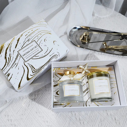 Black & Gold Reed Diffuser & Candle Gift Set, Premium Home Fragrance