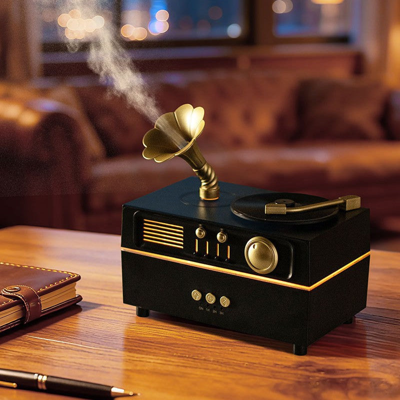 Vintage Gramophone Style Aroma Diffuser, Ultrasonic Essential Oil Humidifier with Bluetooth & Remote Control