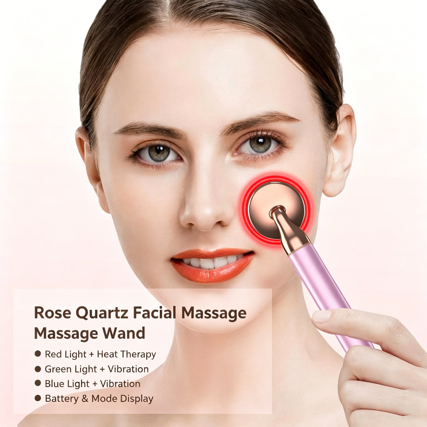 Electric Rose Quartz Vibrating Heating Led Beauty Massager -电动粉晶震动加热按摩美容棒