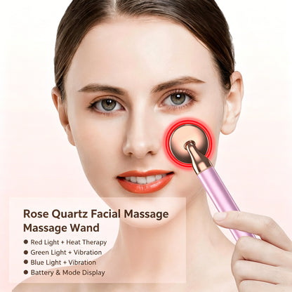 Electric Rose Quartz Vibrating Heating Led Beauty Massager -电动粉晶震动加热按摩美容棒