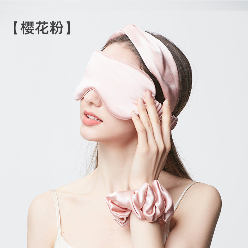 19 Momme Mulberry Silk Eye Mask, Hair Band & Scrunchie, Solid Thick Light-Blocking Sleep Accessories