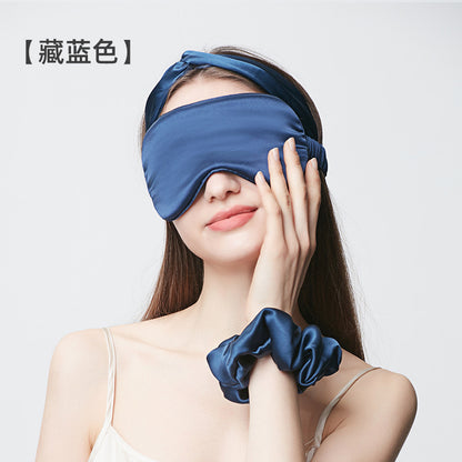 19 Momme Mulberry Silk Eye Mask, Hair Band & Scrunchie, Solid Thick Light-Blocking Sleep Accessories