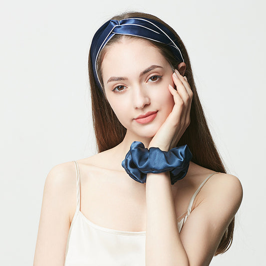 19 Momme Mulberry Silk Hair Scrunchie & Headband, Bright Tone Luxury Gift