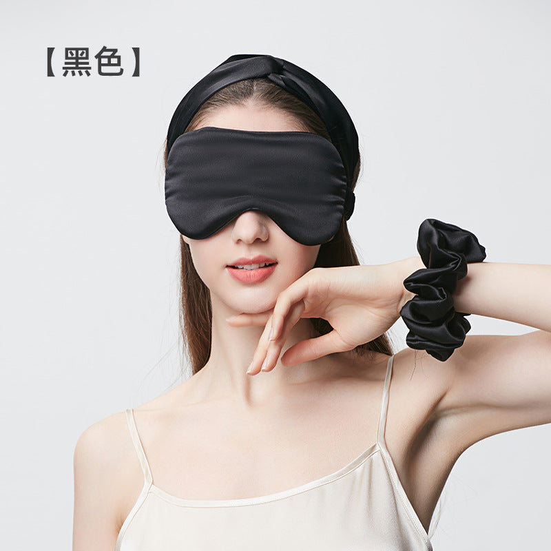19 Momme Mulberry Silk Eye Mask, Hair Band & Scrunchie, Solid Thick Light-Blocking Sleep Accessories