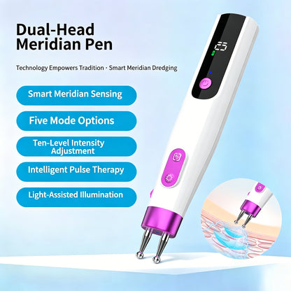 Dual-Head Auto-Sensing Electric Pulse Acupuncture Pen  -双头自动寻穴电子经络针灸笔