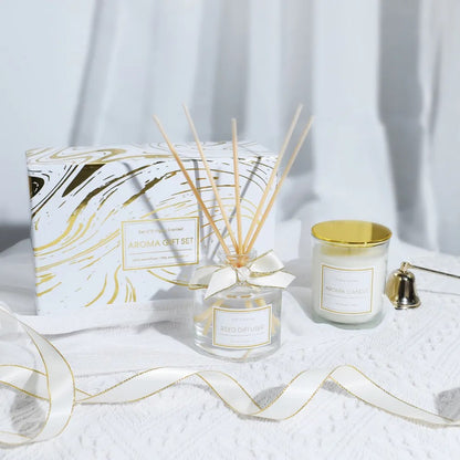Black & Gold Reed Diffuser & Candle Gift Set, Premium Home Fragrance